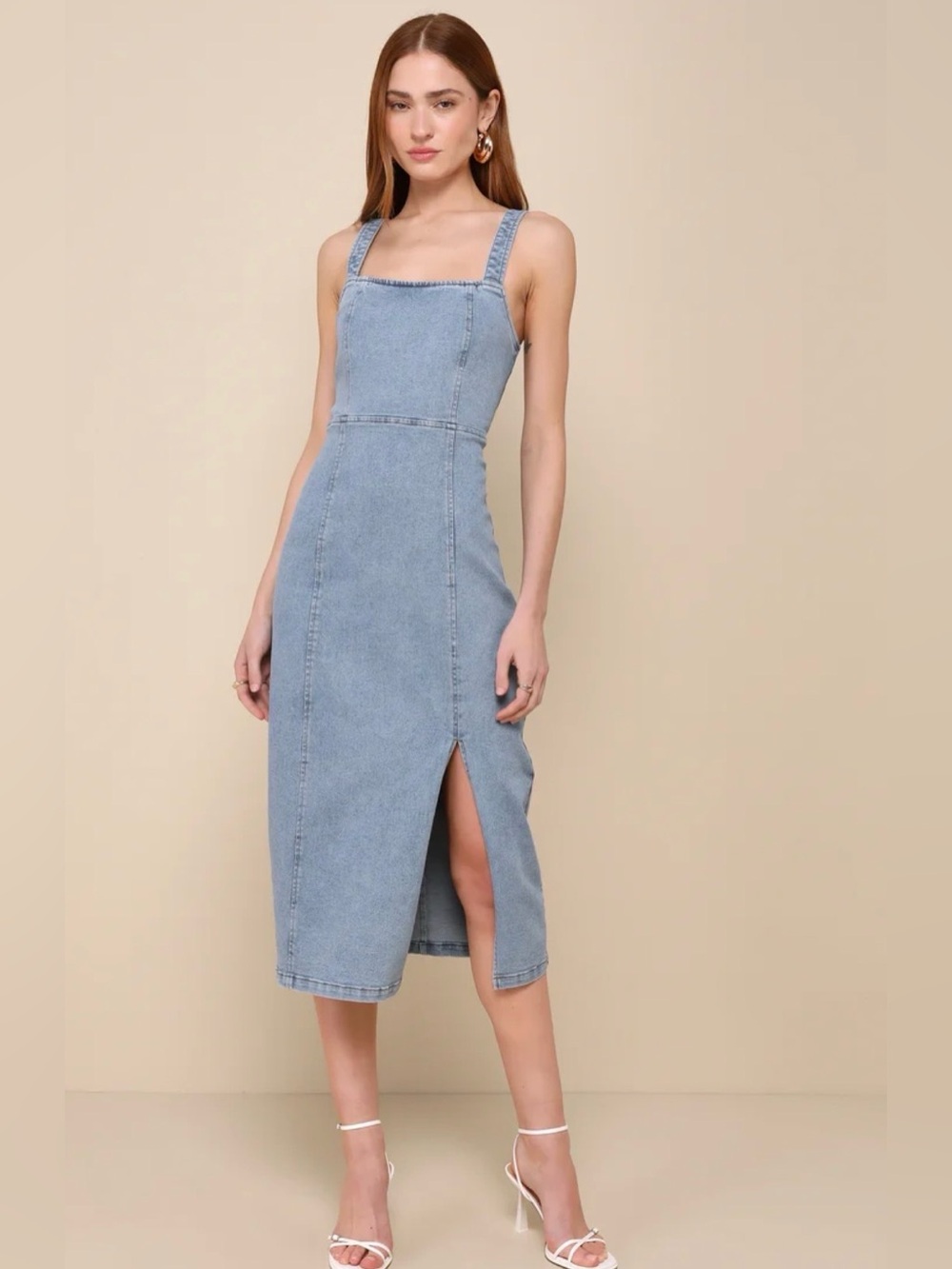 Lulus Light wash Denim Midi Dress